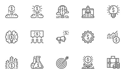 Startup Vector Line Icons Set. Launching a New Business, Access to The Market, Investment Portfolio. Editable Stroke. 48x48 Pixel Perfect.