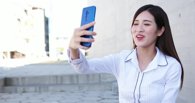 Asiian businesswoman has video chat