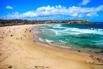Scenic view of Bondi Beach, the most famous beach of Sydney, New South Wales, Australia. 