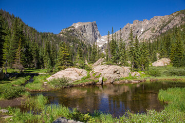 Beautiful alpine scenery on the Emerald Lake trail in Rocky Mountain National Park in Colorado