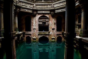 Adalaj stepwell on a dark day