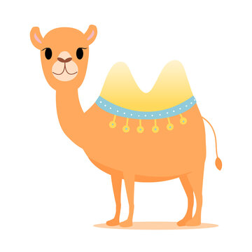 Cute camel in cartoon style with 2 humps. Vector isolated. Good for children illustration, fabric, cards