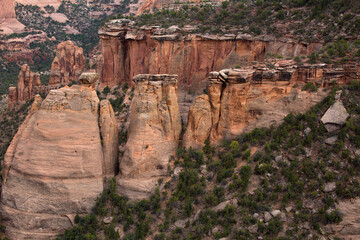 Closeup view of impressive rock formations at Colorado National Monument  
