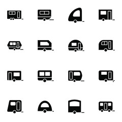 Caravan icon set. Simple trailer solid icons sign, vector illustration.