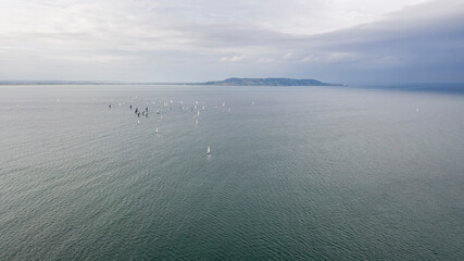 Aerial view of sailing boats, ships and yachts in Dun Laoghaire marina harbour, Ireland