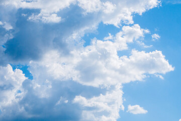 Fototapeta premium A very large, fluffy and white cloud with gaps through which you can see the blue sky