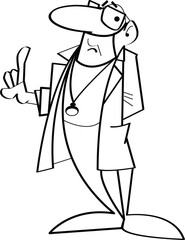 A doctor with glasses and a mask raises his finger to give advice or recommendations. illustration. medical theme, concept. fictional character and situation
