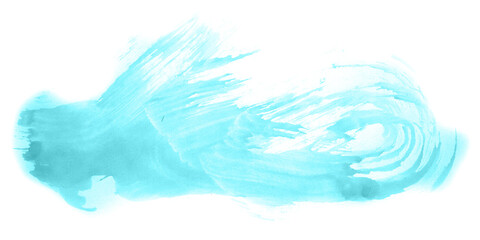 Abstract watercolor background hand-drawn on paper. Volumetric smoke elements. Blue-Green color. For design, web, card, text, decoration, surfaces.