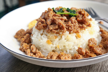 stir fried pork with soy sauce and omelet with rice 