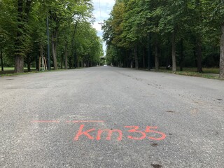 Prater Hauptallee in Vienna, Austria. Kilometer 35 marking of project 1:59. 