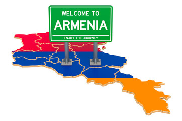 Obraz premium Billboard Welcome to Armenia on Armenian map, 3D rendering