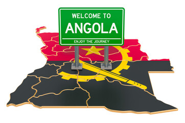 Billboard Welcome to Angola on Angolan map, 3D rendering