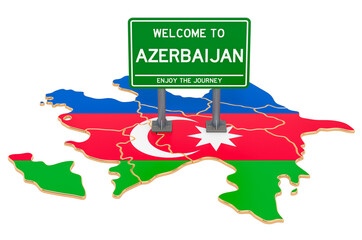 Billboard Welcome to Azerbaijan on Azerbaijani map, 3D rendering