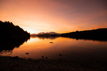 Fototapeta premium Panoramic scene of Bahia Lopez Patagonia at sunset hours Bariloche Argentina