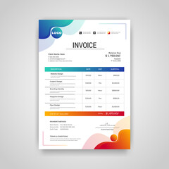 Abstract modern colorful business invoice template. Quotation Invoice Layout Template Paper Sheet Include Accounting, Price, Tax, and Quantity. A4 Size Vector illustration of Finance Document.