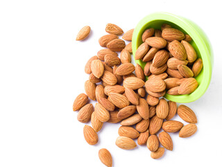 khajur, raisin/kismis, kaju badam/ cashew and almonds all at a single frame stock image white background.
