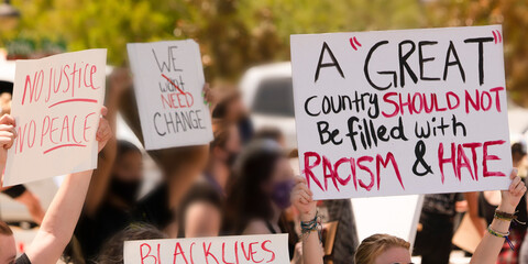 Demonstration in Temecula, California on June 3, 2020 to protest the killings of many African Americans by police  - obrazy, fototapety, plakaty