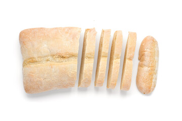 Sliced white bread top view isolated on white bacground