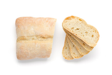 Sliced white bread top view isolated on white bacground