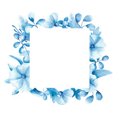 Frame with blue poppy and leaves