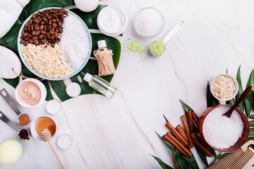 Body care cosmetic products top view flat lay