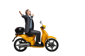 Obraz na płótnie Canvas businessman to go on motor scooter