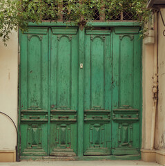 green old wooden door