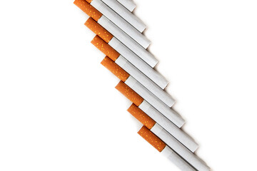 Cigarettes lies with a filter to us on a white background