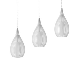 Set of modern hanging lamps on white background