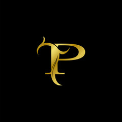 Minimalist Golden P Letter Logo, Luxury Alphabet Vector Design Style.