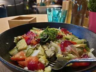 Fancy and healthy salad with tuna and vegetables