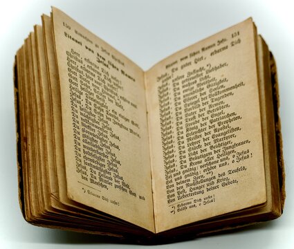Interior of antique vintage German Christian prayer book
