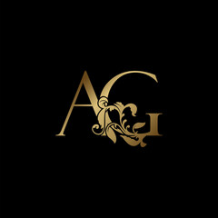 Elegance Luxury deco letter A and G, AG golden logo vector design, alphabet font initial in art decorative style.