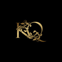 Elegance Luxury deco letter K and Q, KQ golden logo vector design, alphabet font initial in art decorative style.