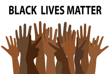black lives matter words concept banner or poster with many black human hands, stock vector illustration