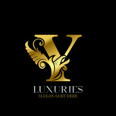 Initial Decorative luxury Y Golden letter logo design template vector.