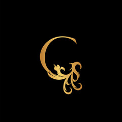 Fototapeta na wymiar Elegant Luxury Letter G golden logo vector design, alphabet font in art decoration style.