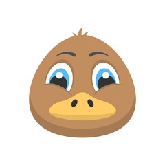 Cute duckling icon in flat design style. Baby duck face symbol for creative logo, mascot design element.