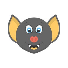 Cute animated bat icon in flat design style.