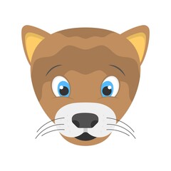Cute baby lion cartoon icon. Animated cub icon in flat design style.
