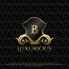 Shield Luxury Logo Letter B Elegance Ornate Floral Leaf Logo Icon Design Template, Classy monogram vintage logo vector design concept for luxuries business