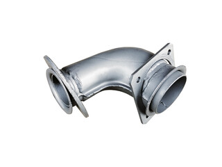 Receiving pipe of the truck exhaust system on an isolated white background. New car spare parts.