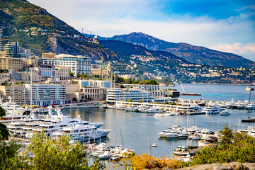 Monte Carlo marine with yachts and sail boats. Monaco French Riviera.