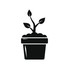 Growing Plant Icon Black Silhouette Sprouting Pot Seeding Concept isolated Logo vector Illustration