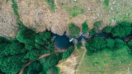 Ciseli waterfall in Ordu city,Turkey.It is one of the places tourists visit.Aerial view of karaoluk ciseli waterfall in Ordu