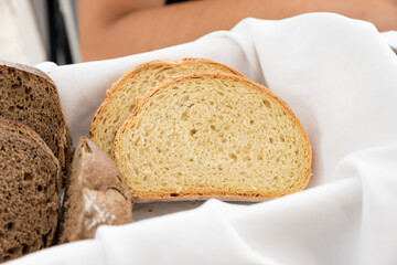 Basket with black and white bread