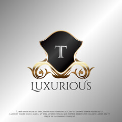 Deco Shield Luxury Logo Letter T Golden Logo Icon Template Vector Design