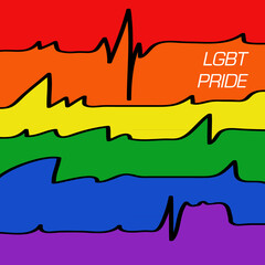 LGBT LGBTQ Pride flag month Heartbeat wave sign logo Rainbow love concept Human rights and tolerance. Modern creative design. Fashion print, poster, card, banner and background. Vector illustration