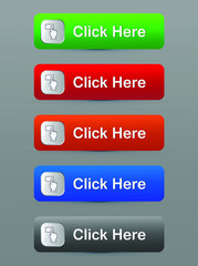 Web Click Here buttons glass effect vector design  