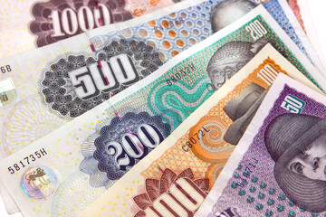 Close-up of danish currency bills (krona)